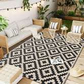 OLANLY outdoor rug 5x8 in black and beige with a durable stain-resistant weave for patios.