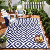 OLANLY Outdoor Rug 5x8 navy white pattern, durable for patios and decks.