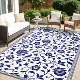 OLANLY waterproof outdoor rug 5x8 with navy floral pattern resists spills.