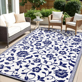 OLANLY waterproof outdoor rug 9x12 navy and white flower pattern for patios and decks.