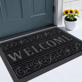 OLANLY Welcome Door Mat front view showcasing heavy-duty durability for busy entrances.