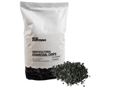 Old Potters charcoal chips packaging close-up highlighting texture and quality.