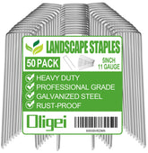 Oligei 50-pack garden stakes with U-shaped design for secure ground anchoring.