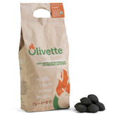 Olivette Organic Charcoal Briquettes bag view for eco-friendly grilling with recycled olive waste.