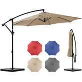 OLIXIS 9.7ft offset umbrella with base water-fill prevents tipping in outdoor spaces.