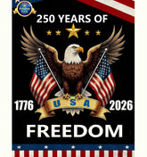 OMCleaner garden flag 12x18 with 1776-2026 design, enhances curb appeal for patriotic holidays.
