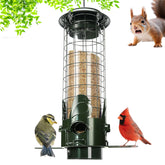 OMEUTY squirrel-proof feeder with weight-activated perches prevents squirrel access for small birds.
