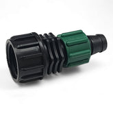 One Stop Outdoor drip-tape connector 5-pack showing secure leak-proof hose swivel for irrigation layout