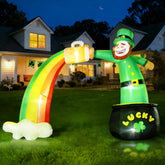 Optiacan 9ft St Patrick's Day inflatable rainbow arch for outdoor display.