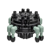Orbit 61008P manifold front view with eight adjustable outlets for precise watering.