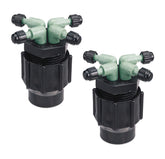 Orbit 67025 quad full-flow manifold assembly enables precise irrigation across garden beds.