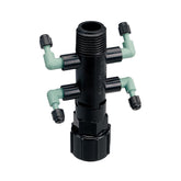 Orbit 67060 shrub adapter with 4 ports mounted on a PVC riser for efficient irrigation.