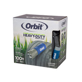 Orbit ExoJacket hose 100ft coil demonstrates effortless maneuverability and kink-free watering.