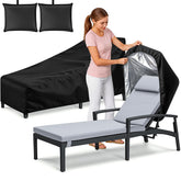 OrbitShell chaise cover protects two outdoor loungers from sun and rain.