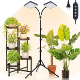 Orchbloom 2Head Grow Light on a stand illuminates indoor plants with versatile lighting.