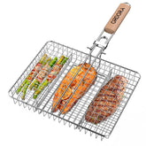 ORDORA grill basket with wooden handle for easy, safe grilling