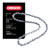 Oregon chainsaw chain on a 14-inch bar with 52 drive links.