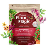 Organic Plant Magic compressed potting soil compact bag for easy storage and quick setup