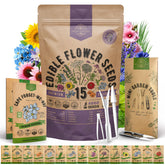 Organo Republic 15 edible flower seeds pack front view for indoor outdoor planting