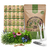 Organo Republic 20-seed herb and edible flower collection for home gardening.