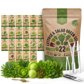 Organo Republic 22 Lettuce Seeds variety pack cover with diverse heirloom greens for home gardens.