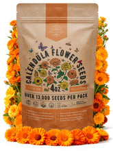 Organo Republic calendula seeds pack 4oz ready for planting and blooms.