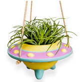 Original Earthlings UFO hanging plant pot close-up highlighting durable plastic and whimsical alien style