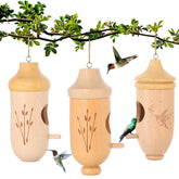 OROGHT hummingbird house in natural beech wood for outdoor garden decor.