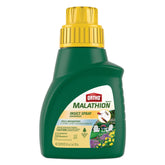 Ortho MAX Malathion concentrate bottle labeled for outdoor garden insect control.