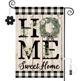 ORTIGIA Home Sweet Home Magnolia flag front view with double-sided burlap print