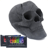 OSKER fire pit skull ceramic log in black, ideal for dramatic bonfires.