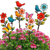 Otoolling garden stakes with colorful flowers brighten beds and borders.