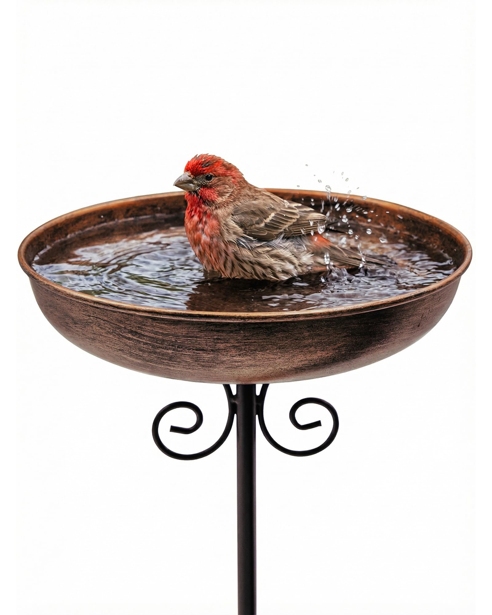 OUISJYER small metal bird bath with 10-inch bowl, ideal for garden birds.