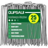 OUPSAUI 12-inch galvanized landscape stakes for durable soil anchoring and easy installation.