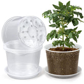OUPSAUI 8-inch clear nursery pot with tray for tidy water management.