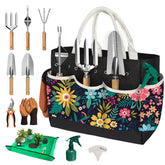 OUREST gardening tools set with tote bag keeps essentials organized for beginners.