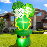 OurWarm 6ft inflatable shamrocks with leprechaun hat illuminate outdoor decor at night