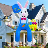 OurWarm Easter inflatable bunny sitting with a colorful egg basket for outdoor lawn decor