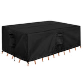 OutdoorLines rectangle patio cover protects 90L x 64W x 28H furniture from rain and UV.