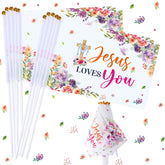 Outus Jesus Loves You flag with cross and flowers, ideal for Easter home decor.