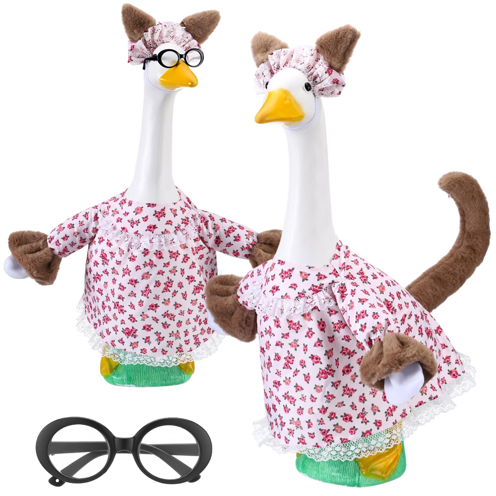 Outus old lady porch goose wearing the flower dress adds outdoor charm to your yard
