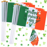 Outus St Patrick's Day shamrock flag on a stick, vibrant and ready to wave during parades