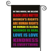 OUXIOAZ blm equality flag yard sign on a lawn boosts curb appeal and message visibility.