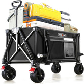 Overmont collapsible wagon wheels enable smooth all-terrain transport.