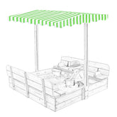 Owlcover wood sandbox canopy in green top shielding a 48x48 inch play area from sun.