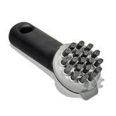 OXO Good Grips Cast Iron Brush front view, non-slip handle for comfortable cleaning.