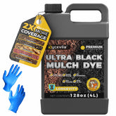 Oycevila mulch dye bottle shows rich, even color for garden mulch.