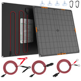 OYMSAE 20W solar panel front view powering a 12V battery outdoors.