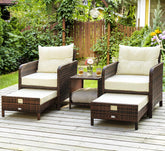 Pamapic 5-piece patio set beige front view, durable wicker for outdoor use