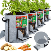 PAMAZY 4-pack 15-gallon potato grow bags with harvest window for easy harvest.